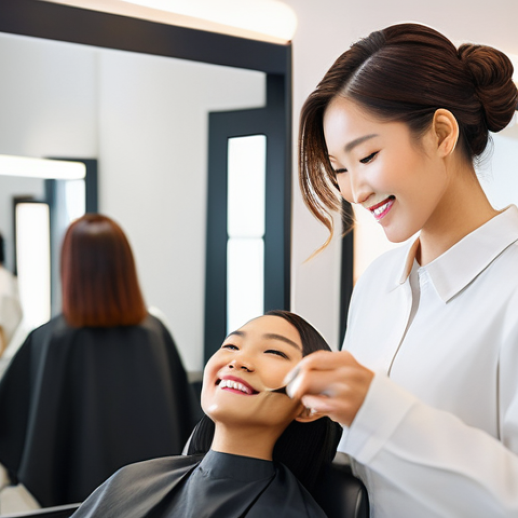 헤어디자이너 온라인 강의 추천 - **Prompt for "Latest Cut Techniques Course":**
    A bright, modern hair salon interior with a focus...