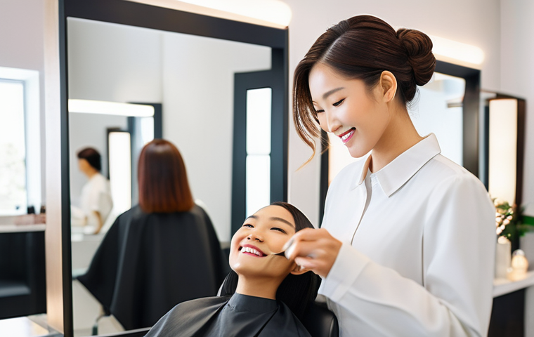 헤어디자이너 온라인 강의 추천 - **Prompt for "Latest Cut Techniques Course":**
    A bright, modern hair salon interior with a focus...