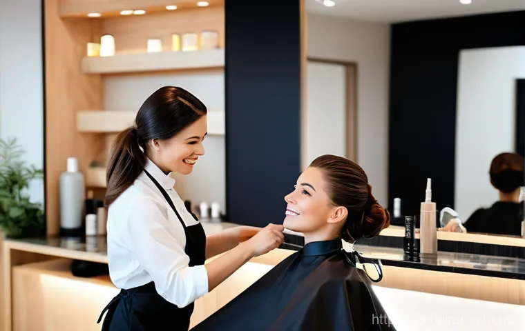 헤어디자이너 SNS 홍보 사례 - **A joyful client with a stunning new hairstyle after a professional transformation.** The image fea...