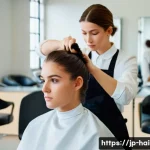 헤어디자이너의 첫걸음 - A determined young female beauty school student, in her early twenties, intensely practicing hair st...