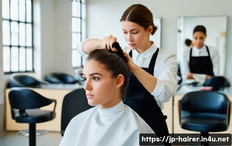 헤어디자이너의 첫걸음 - A determined young female beauty school student, in her early twenties, intensely practicing hair st...