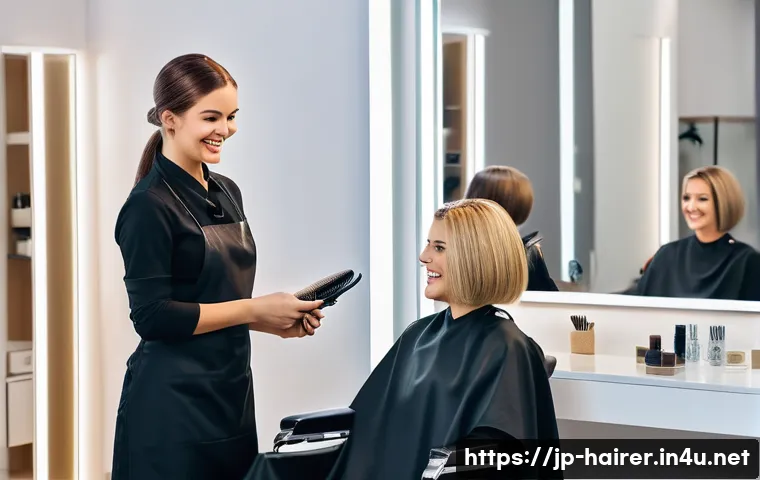 헤어디자이너 직업의 장단점 - **Prompt 1: The Joy of Transformation and Skillful Artistry**
    "A cheerful and elegant female hai...